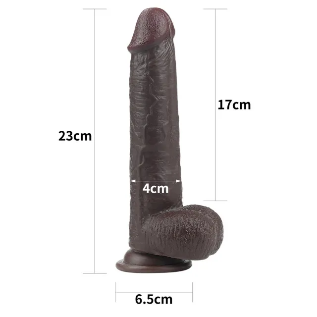 Фалоімітатор LoveToy Sliding Skin з подвійного матеріалу, 23 см (коричневий)