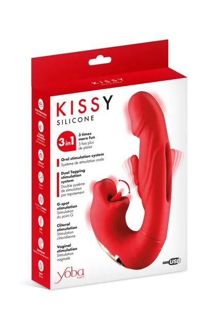 Вибратор-кролик Yoba Kissy 3-in-1, 17.6 см (красный)