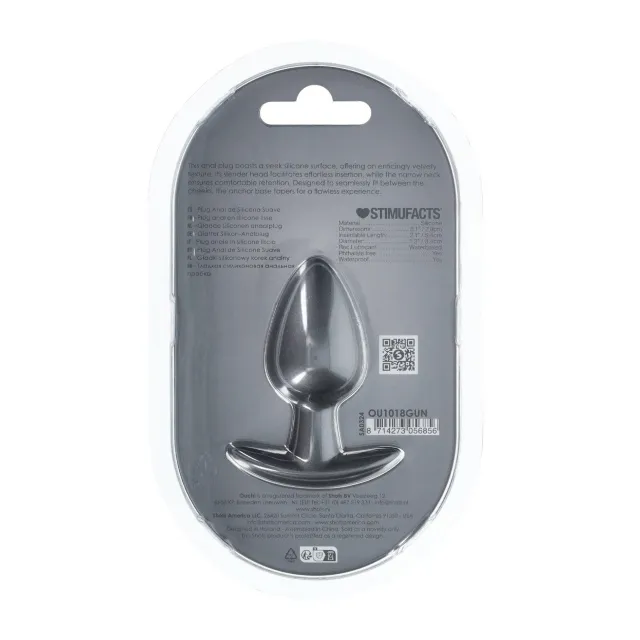 Анальная пробка Ouch! Smooth Anal Plug Metallic M, 7.9 см (серый)