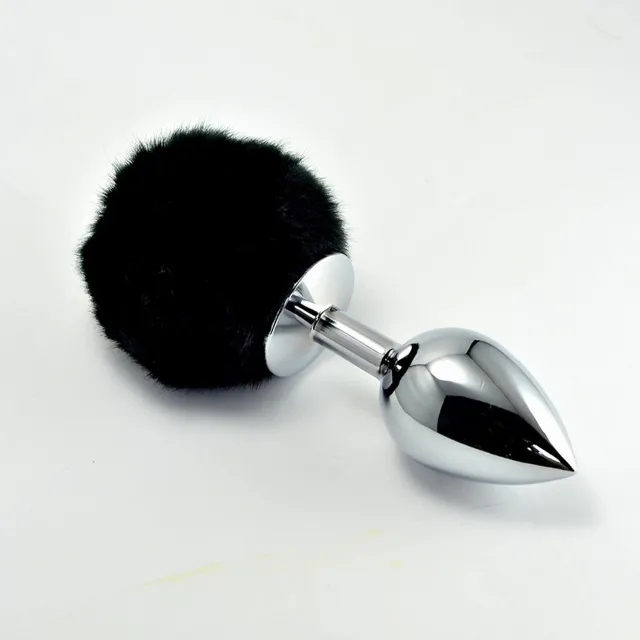 Анальна пробка з хвостиком LoveToy Pompon Metal Plug Small, 7 см (чорний)