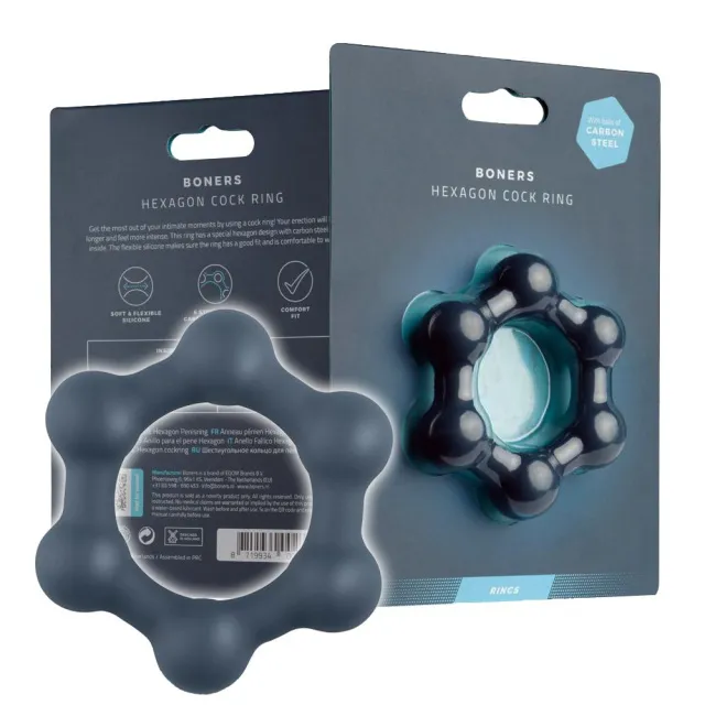 Ерекційне кільце, Boners Hexagon Cock Ring, 3,8 см (сірий)