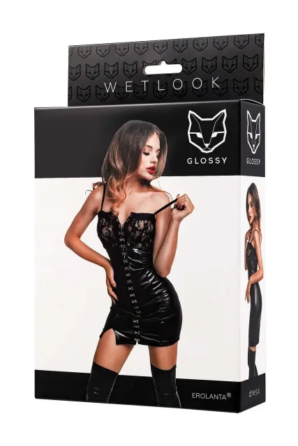 Мини-платье Glossy Nelly wetlook, S (черный)