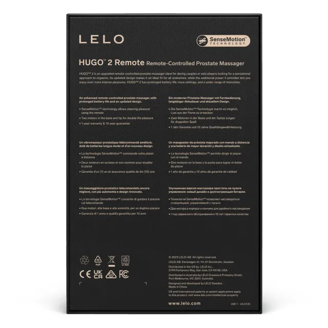 Стимулятор простаты LELO Hugo 2 Remote, 10,7 см (черный)
