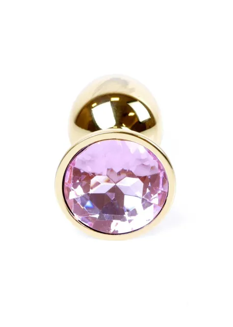 Металева анальна пробка з кристалом Boss Jewellery Gold Plug, 7х2.7 см (рожевий)