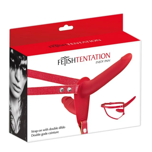 Подвійний страпон Fetish Tentation Strap-On With Double Dildo, 15 см (червоний)