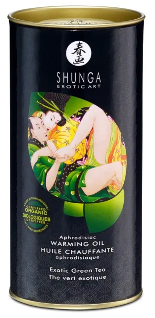 Согревающее массажное масло Shunga  Aphrodisiac Warming зеленый чай, 100 мл
