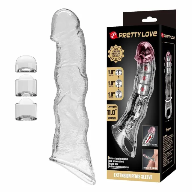 Насадка на пенис Pretty Love Extension Penis Sleeve Blocks, 28 см (прозрачный)