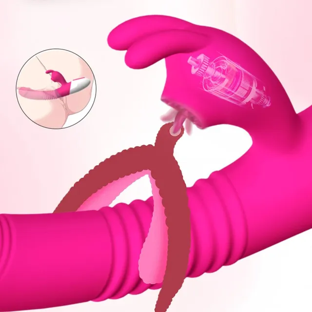 B - Series Fox Silicone Vibrator USB 7 Powerful Licking and Thrusting Modes - Wibrator-królik B -, Różowy, 23.1 cm