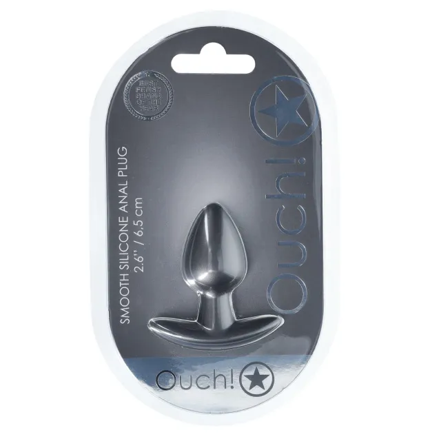 Анальная пробка Ouch! Smooth Anal Plug Metallic S, 6.5 см (серый)