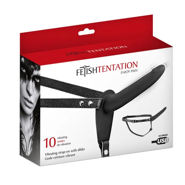Страпон з вібрацією Fetish Tentation Vibrating Strap-On With Double Dildo, 15 см (чорний)