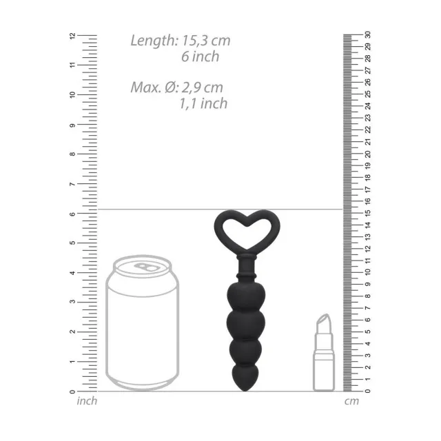 Ouch Love Beads - Korek analny, Czarny, 15, 3 cm