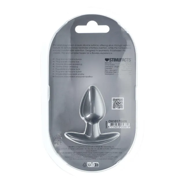 Анальная пробка Ouch! Smooth Anal Plug Metallic S, 6.5 см (серый)