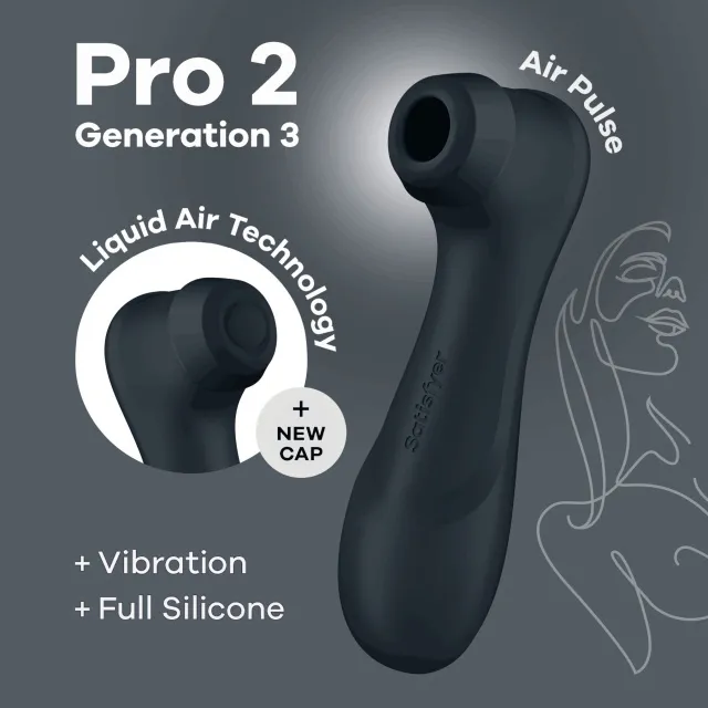 Вакуумний стимулятор клітора з вібрацією Satisfyer Pro 2 Generation 3 with Liquid Air (чорний)