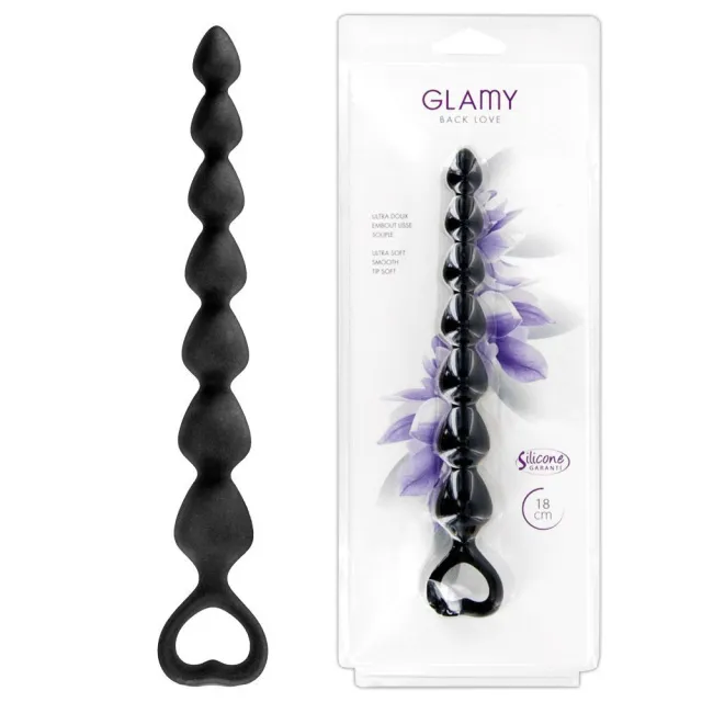 Glamy Back Love - Koraliki analne, Czarny, 18 cm