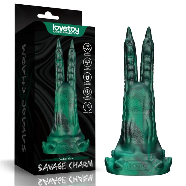 Вибратор Double-Claw Savage Charm, 19.4 см (зеленый)