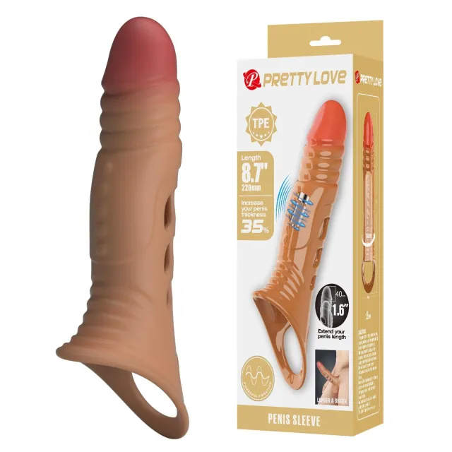 Насадка на пенис Pretty Love Penis Sleeve Extender, 22 см (коричневый)