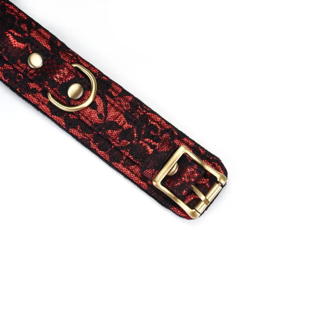 Нашийник з повідцем Liebe Seele Victorian Garden Lace and Vegan Collar With Leash (чорний з червоним)