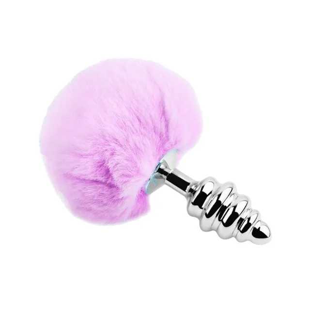 Анальная пробка Alive Anal Pleasure Metal Anal Fluffy Twist Plug L, 9 см (сиреневый)