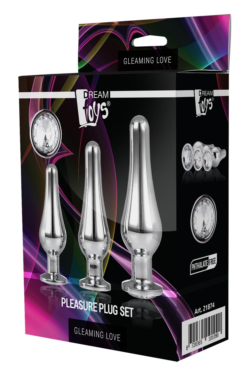 Korek analny Gleaming Love Pleasure Plug Set, 3 szt (srebrny)