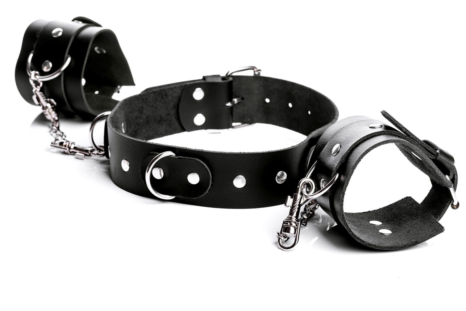 Широкий нашийник Temptation з ланцюжками та кайданками, чорний