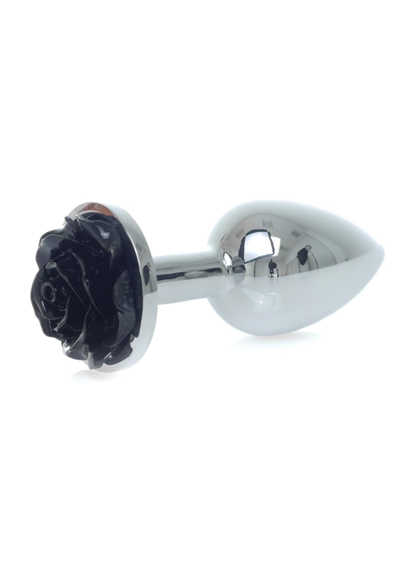 Металева анальна пробка Boss Jewellery Silver Plug Rose, 9 см (чорний)