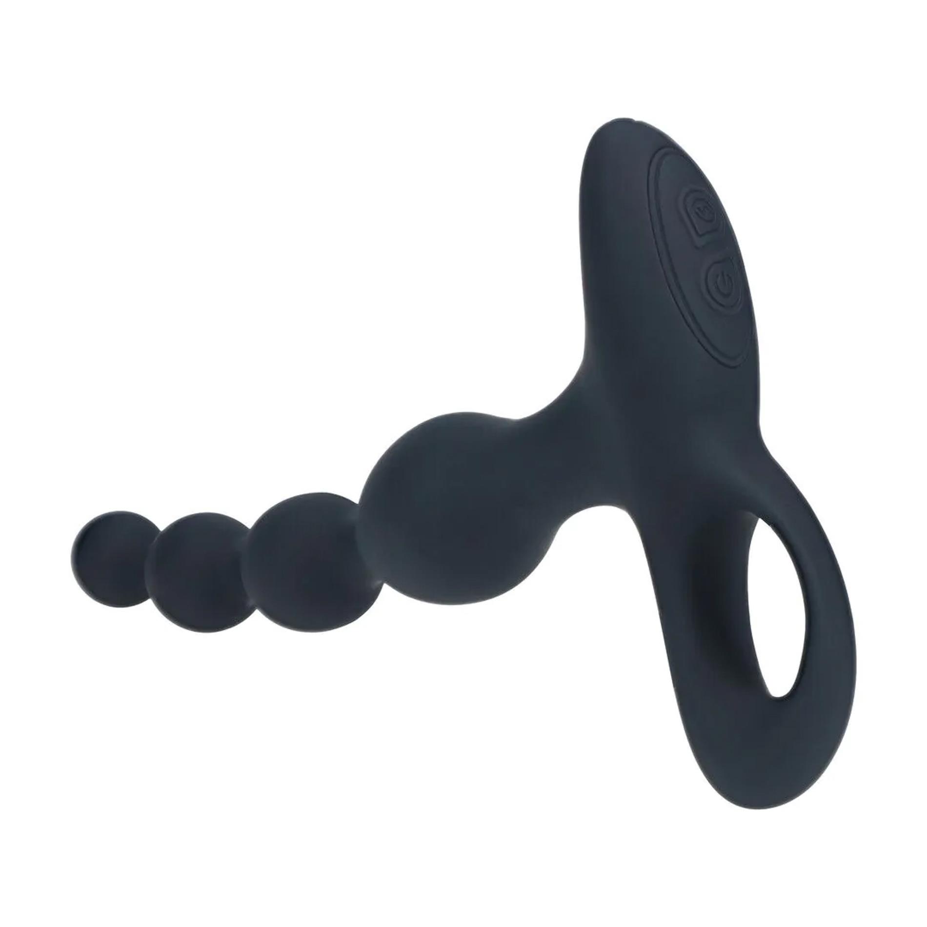 Levelz Remote Control Beaded Vibrating Silicone Anal Plug - Wibrator analny, Czarny, 20.3 cm