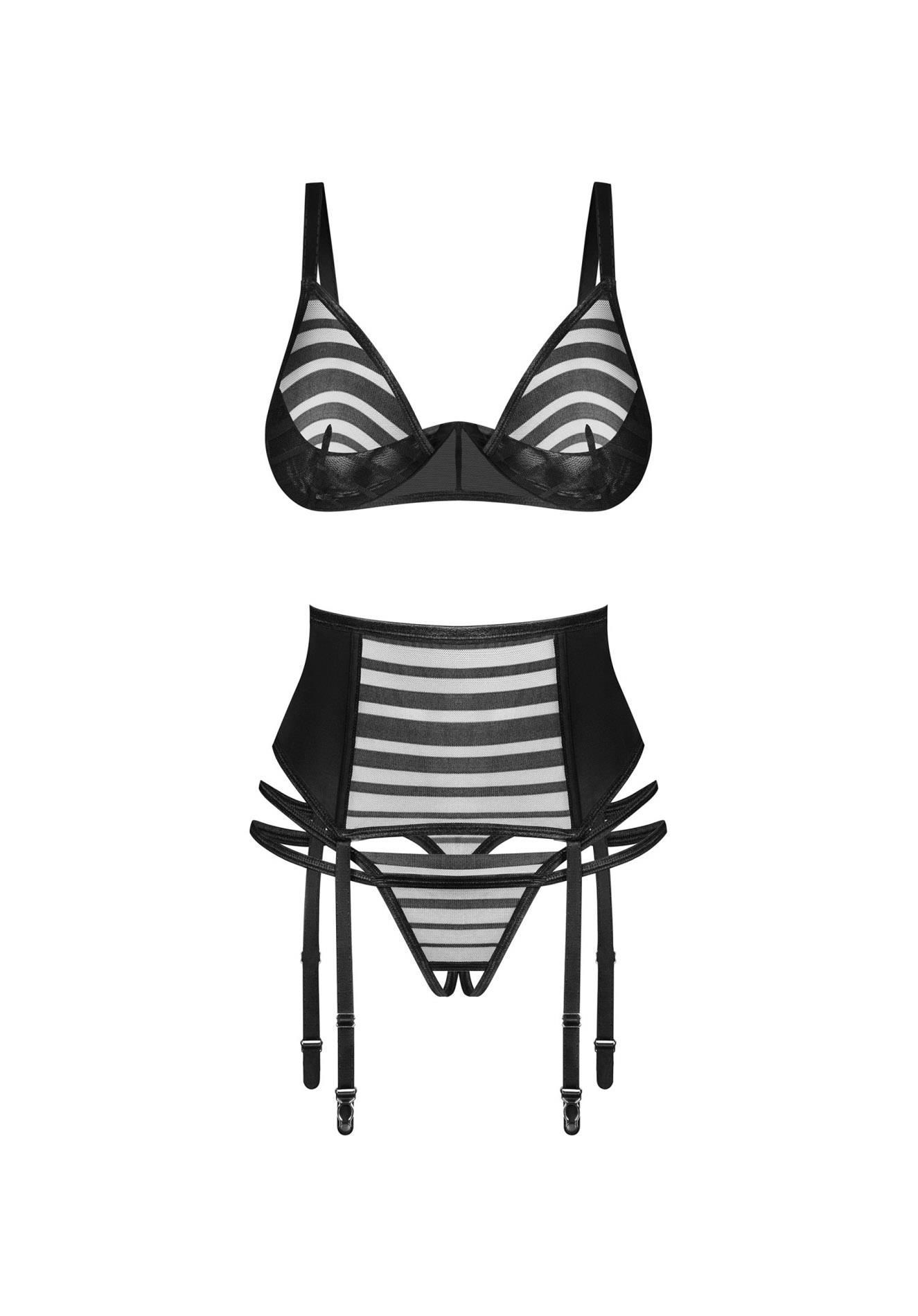 Комплект белья Obsessive Lune Bellis otwarty, XL/2XL (черный)