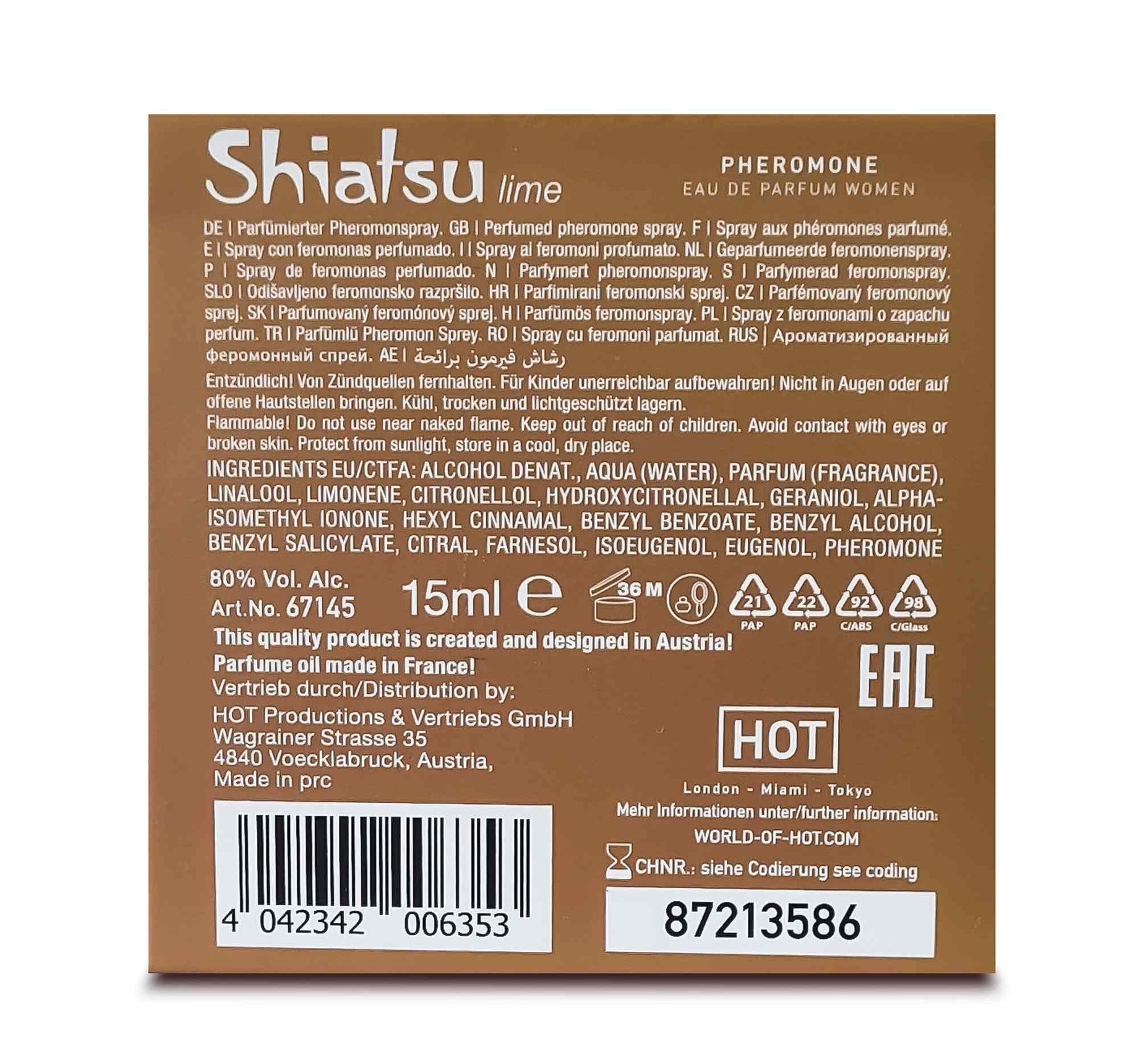 Духи женские с феромонами Shiatsu Pheromone Fragrance Women Lime, 15 мл