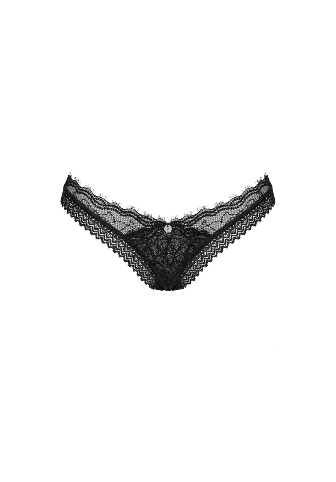 Эротические кружевные стринги Obsessive Medilla, XS/S (черный)