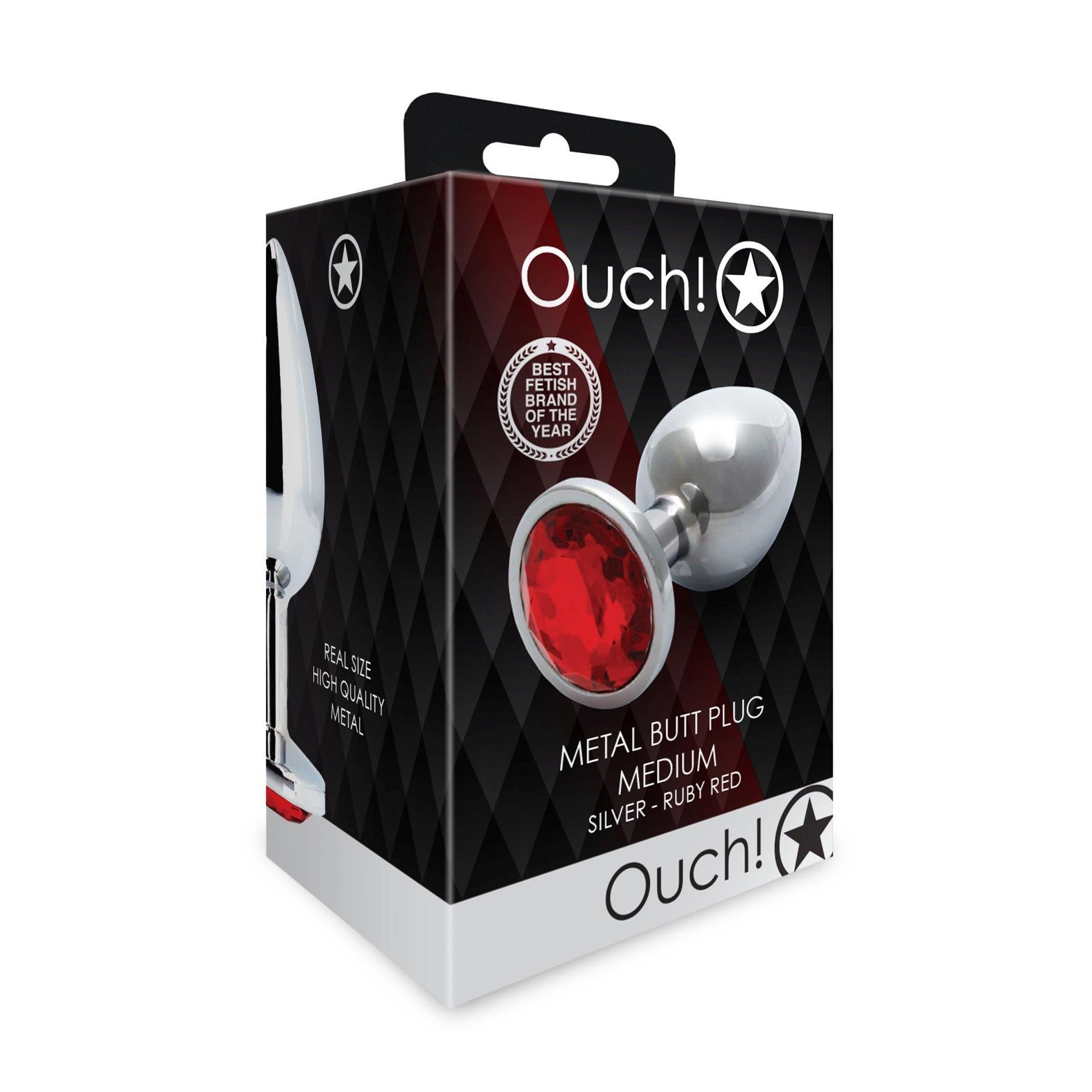 Korek analny Ouch! Round Gem M, 7.1 cm (czerwony)
