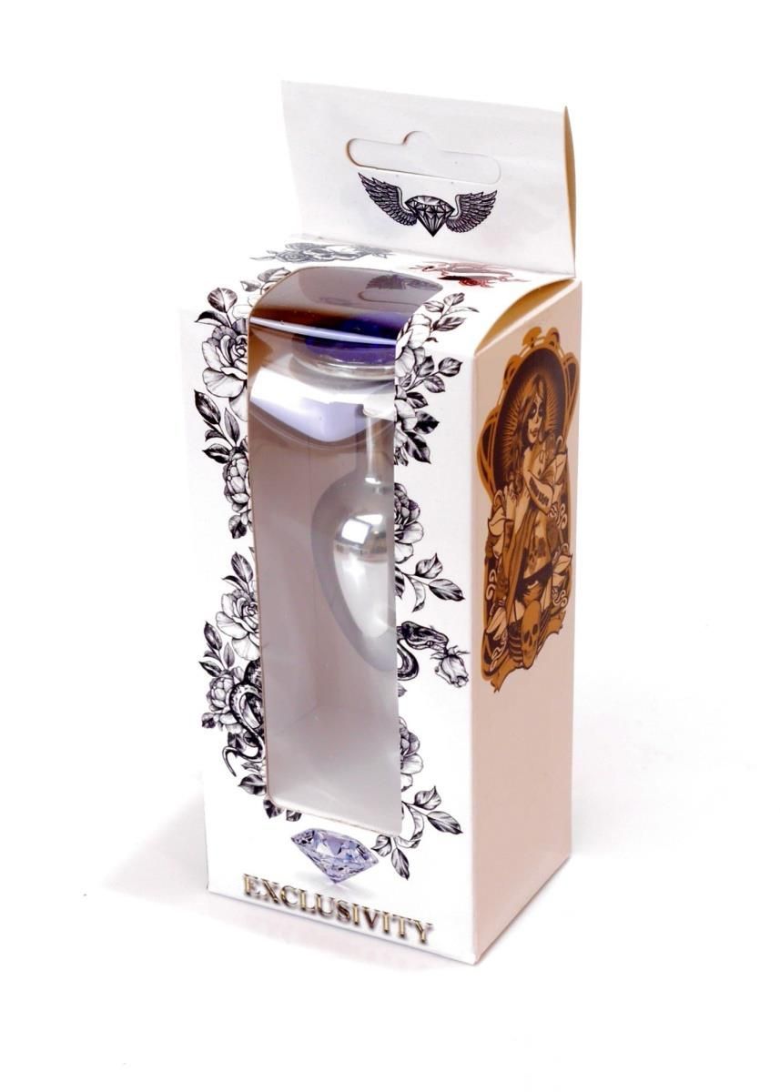 Металева анальна пробка з кристалом Boss Jewellery Silver Plug Dark, 7 см (синій)