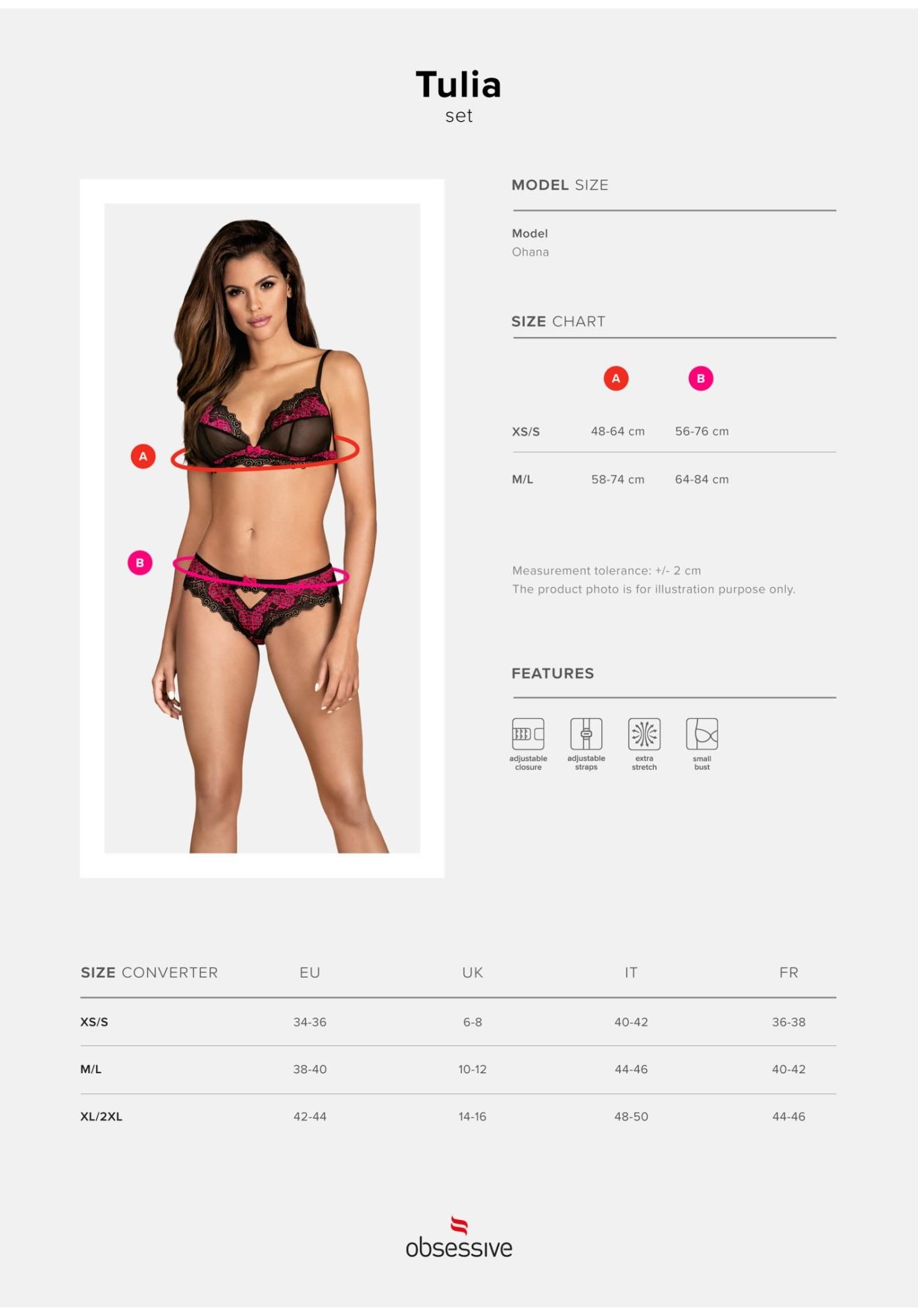 Комплект белья Obsessive Tulia, M/L (черный)