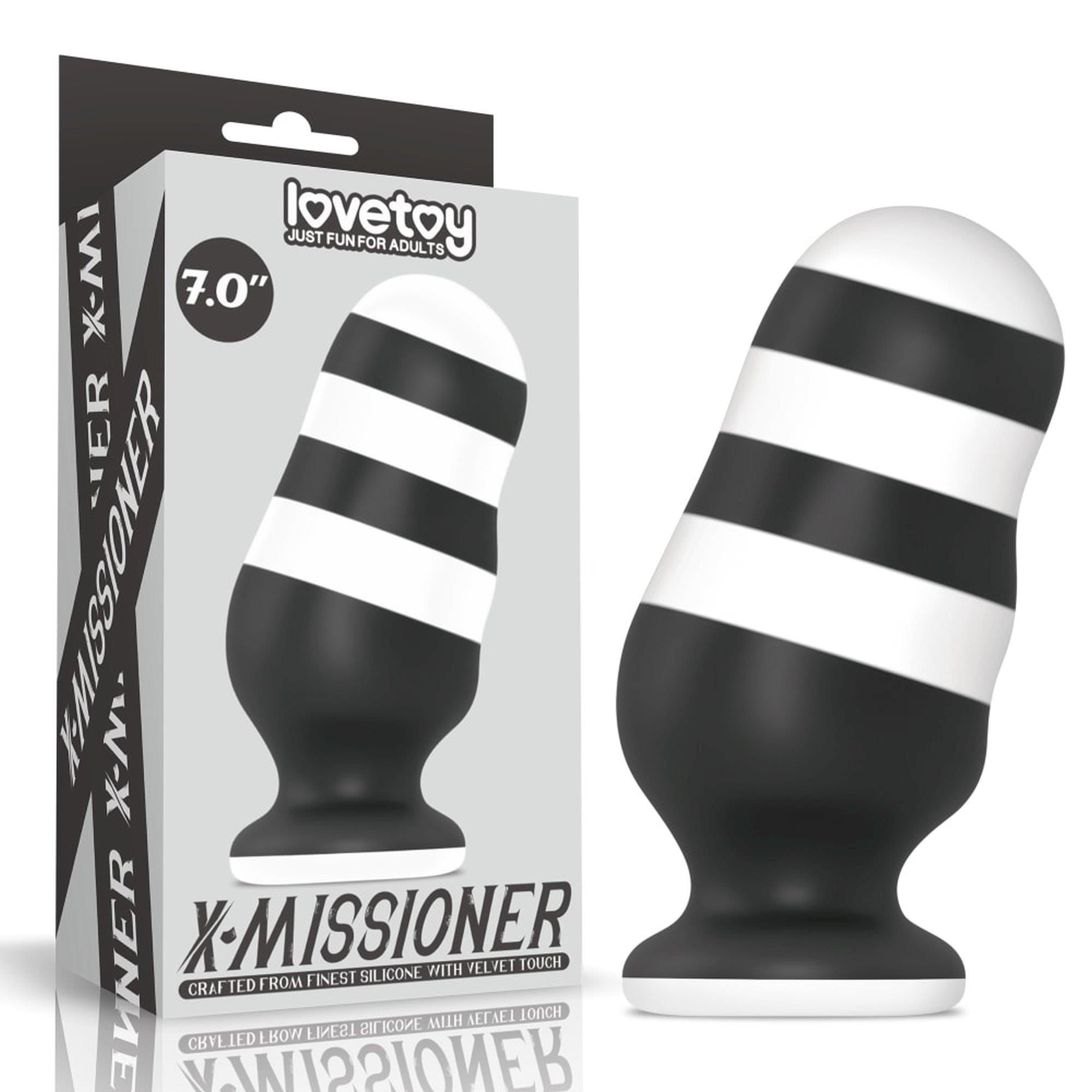 Korek analny LoveToy X-Missioner, 18 cm (czarny-biały)