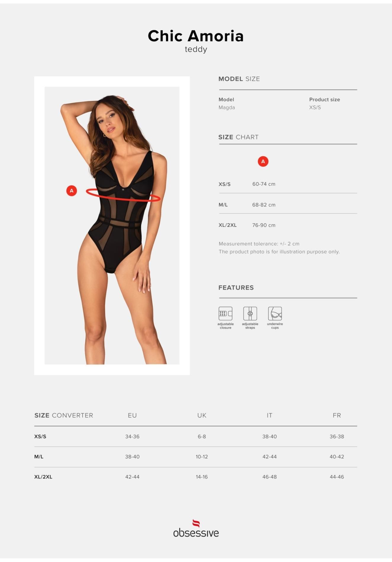 Боди Obsessive Chic Amoria, XS/S (черный)