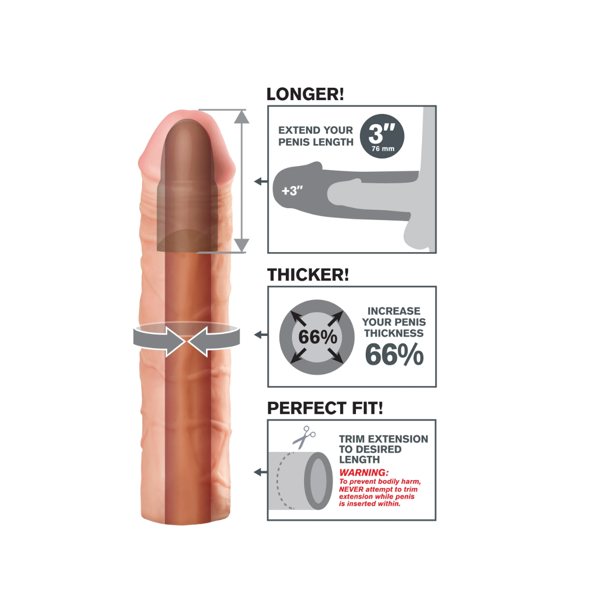 Насадка на пеніс Pipedream Fantasy X-tensions Mega 3" Extension Light, 22.8 см (тілесний)