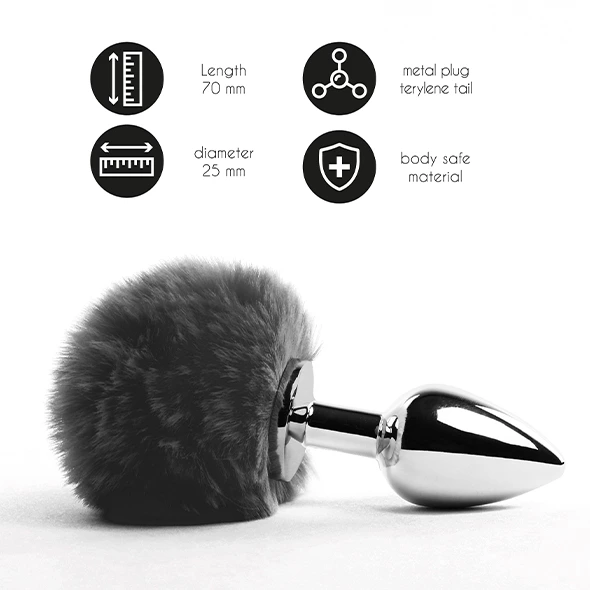 Korek analny FeelzToys Bunny Tails, 7 cm (czarny)