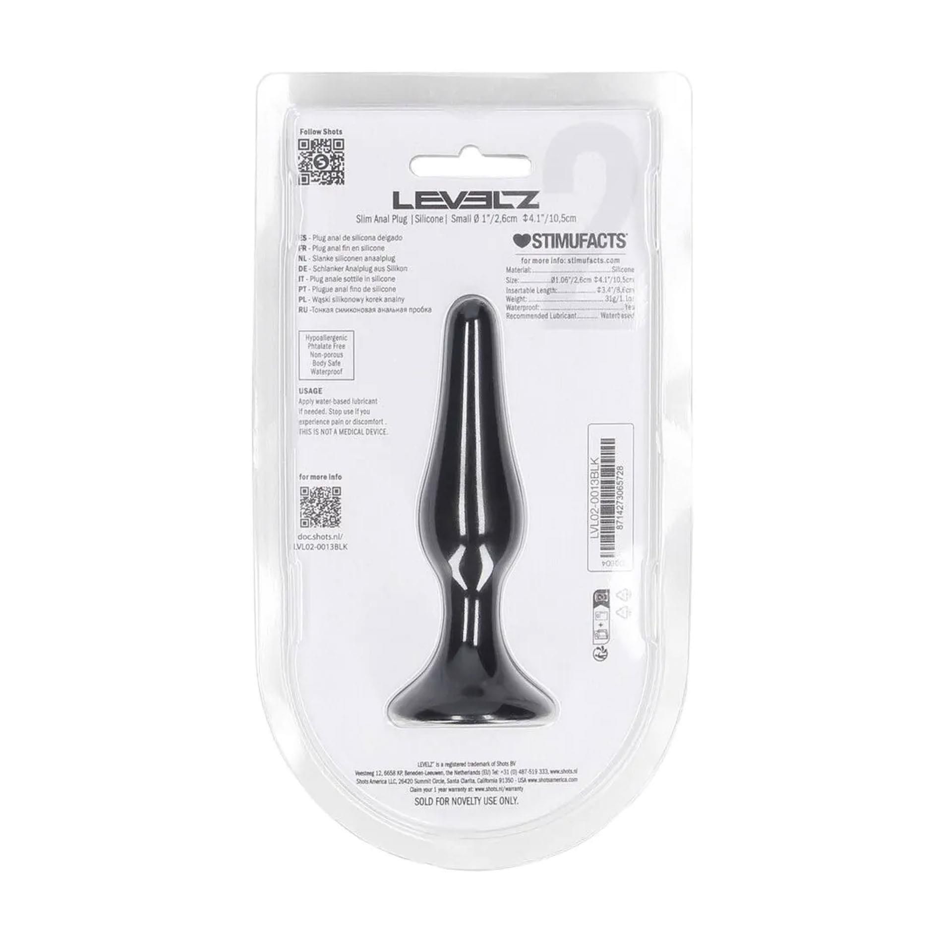 Korek analny Levelz Slim Anal Plug S, 10.5 cm (czarny)