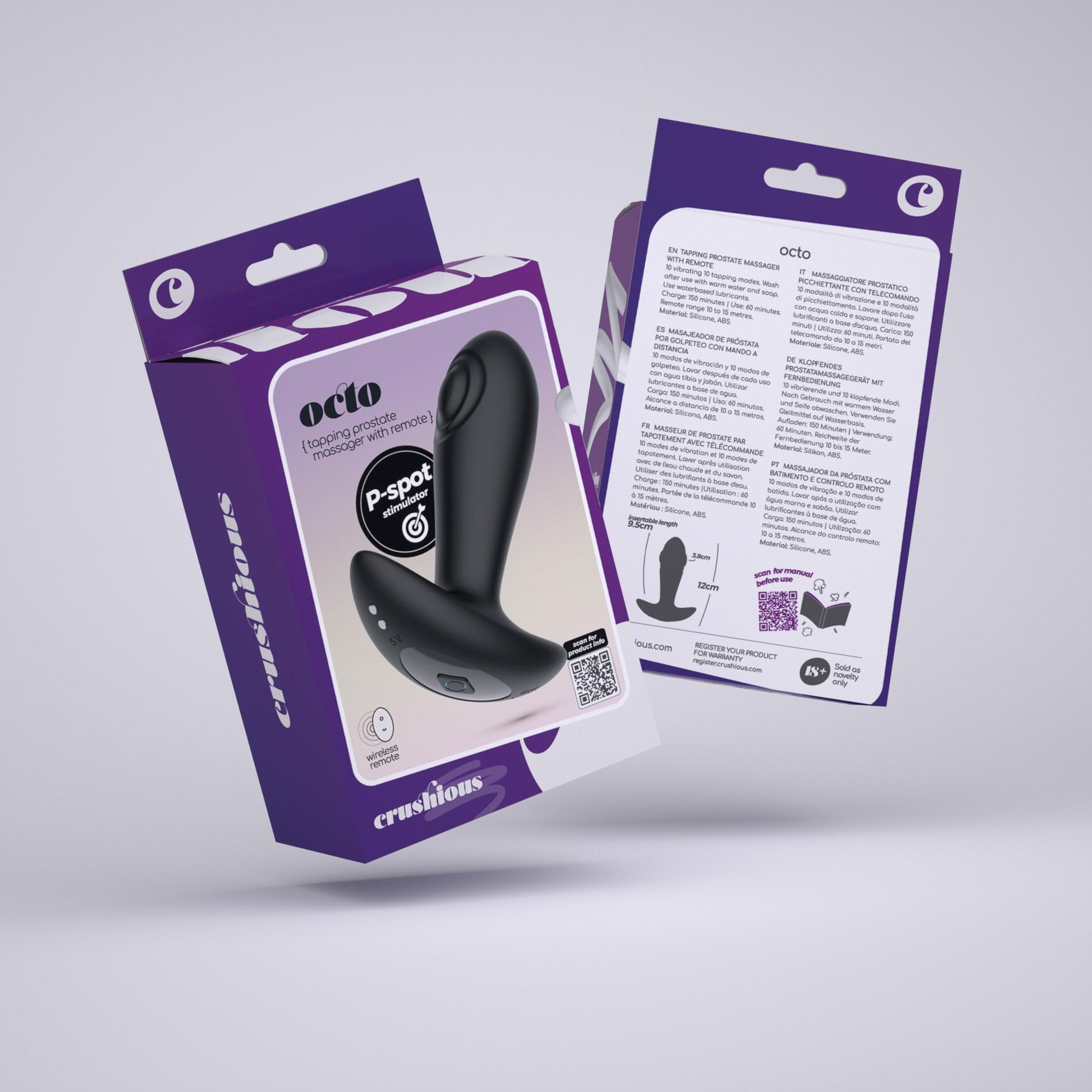 Стимулятор простаты Crushious Octo, 12 см (черный)