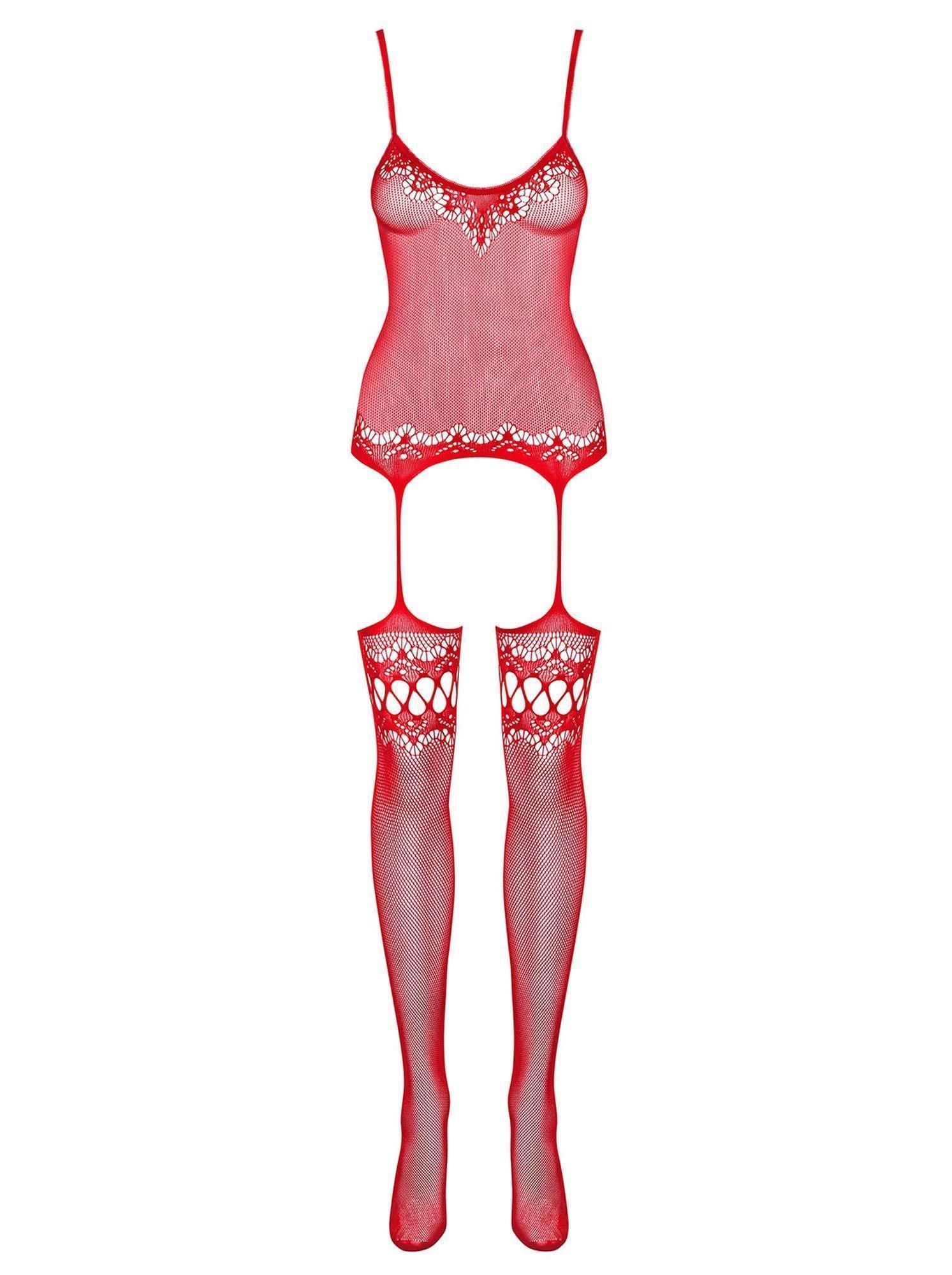 Сексуальный комбинезон в сетку Obsessive F214, S/M/L (красный)