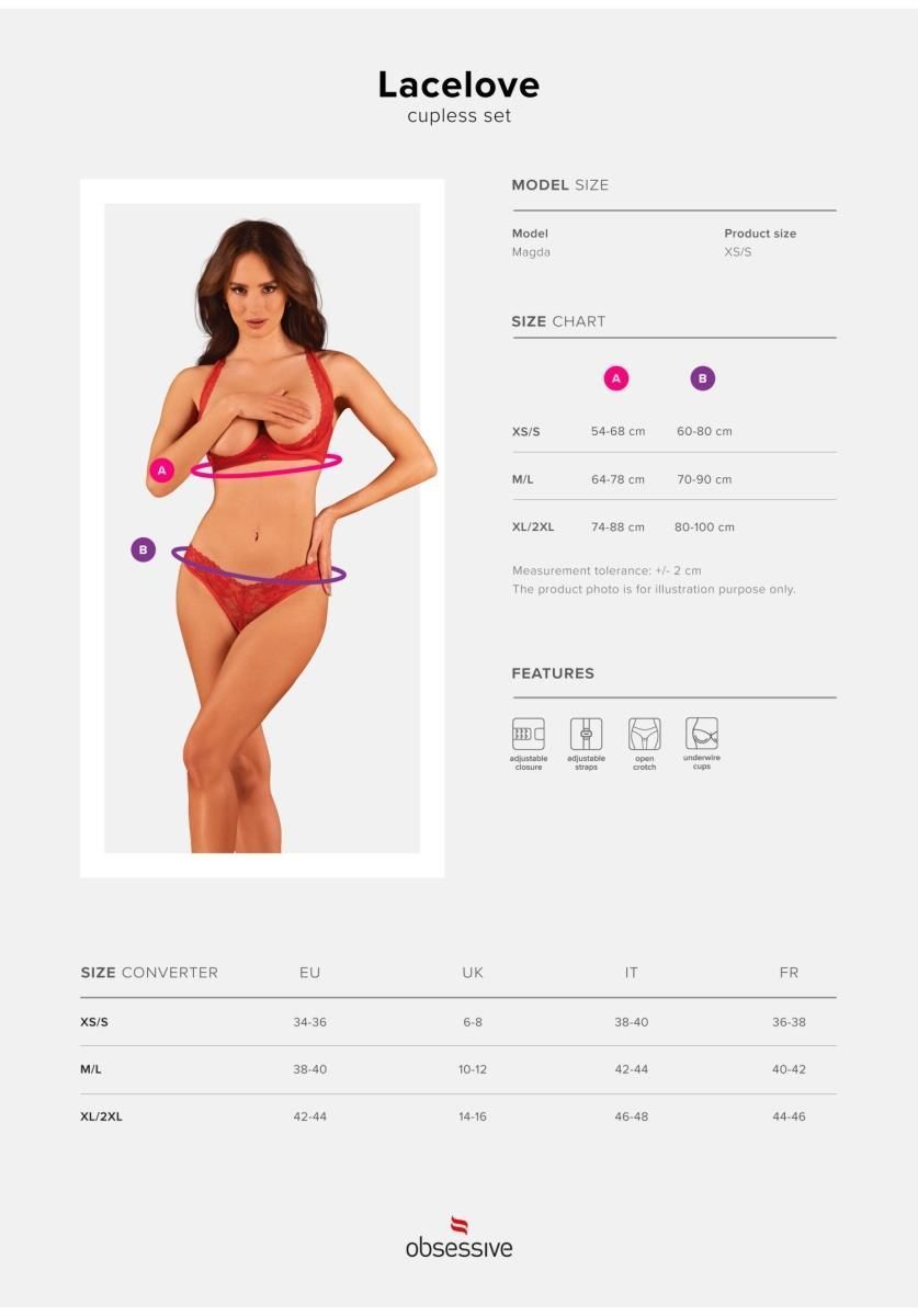 Комплект белья Obsessive Lacelove, XL/XXL (красный)