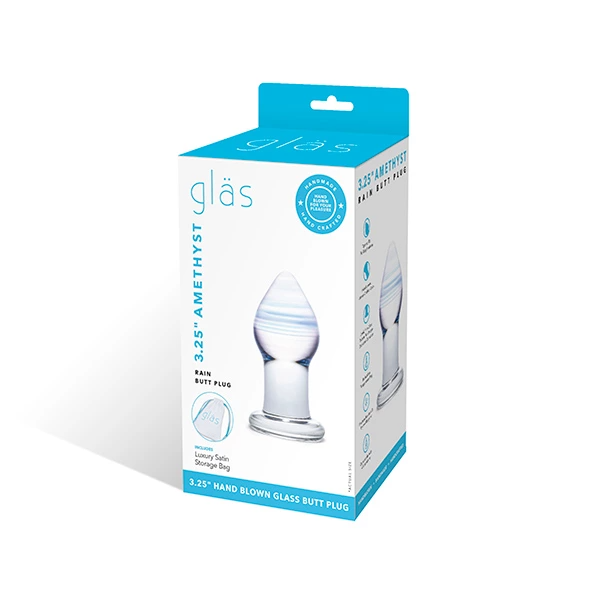 Скляна анальна пробка Glas Amethyst Rain, 8 см (прозорий)