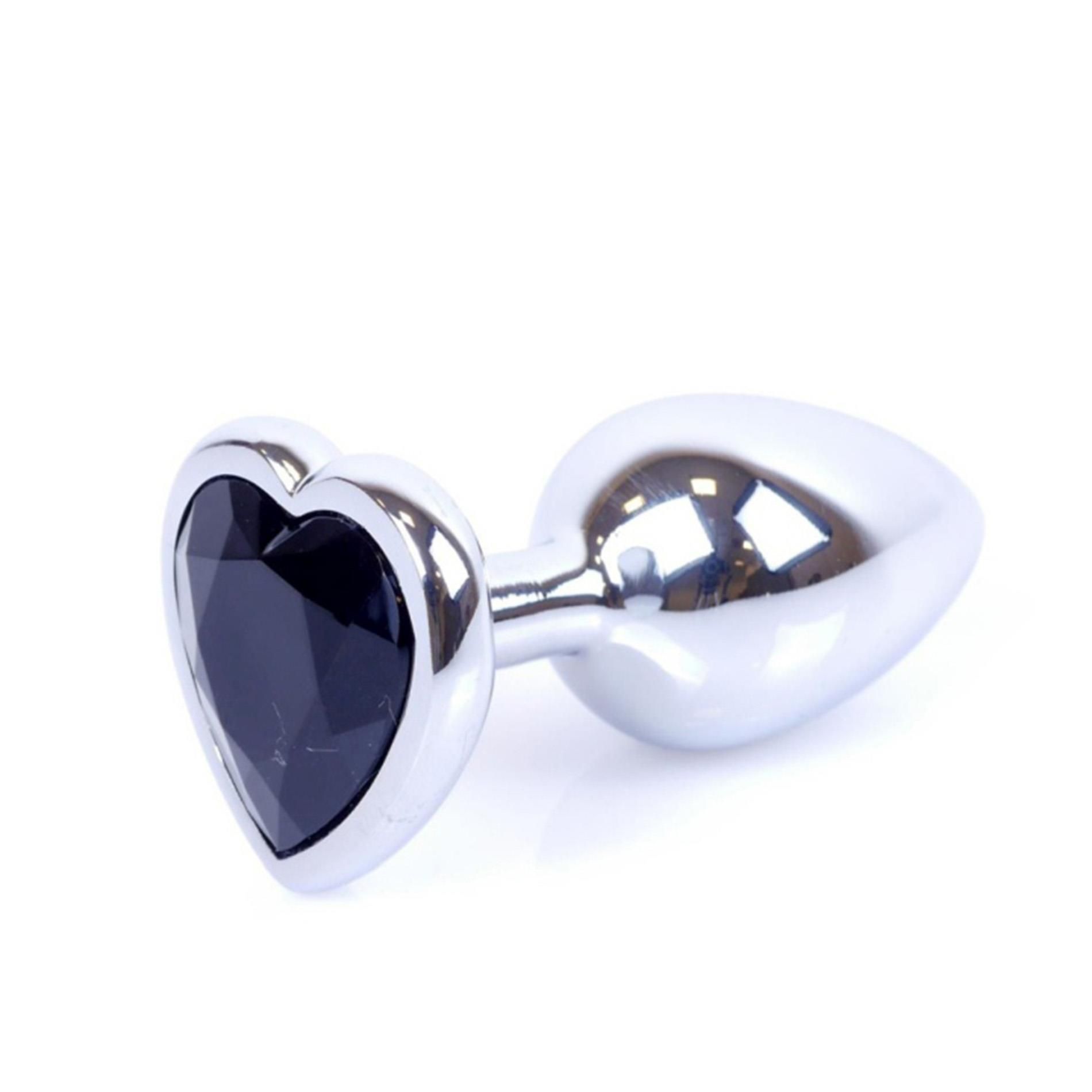 Korek analny B - Series HeavyFun Jewellery Silver Heart, 7 cm (czarny)
