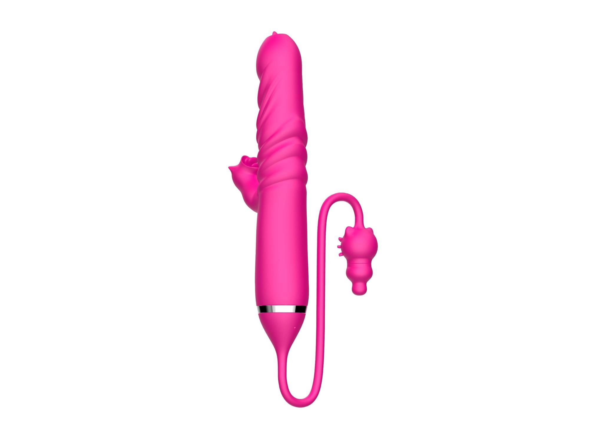 Boys of Toys Tongue licking Triple Stimulation Thrusting Vibrator - Wibrator, Różowy, 17.5 cm