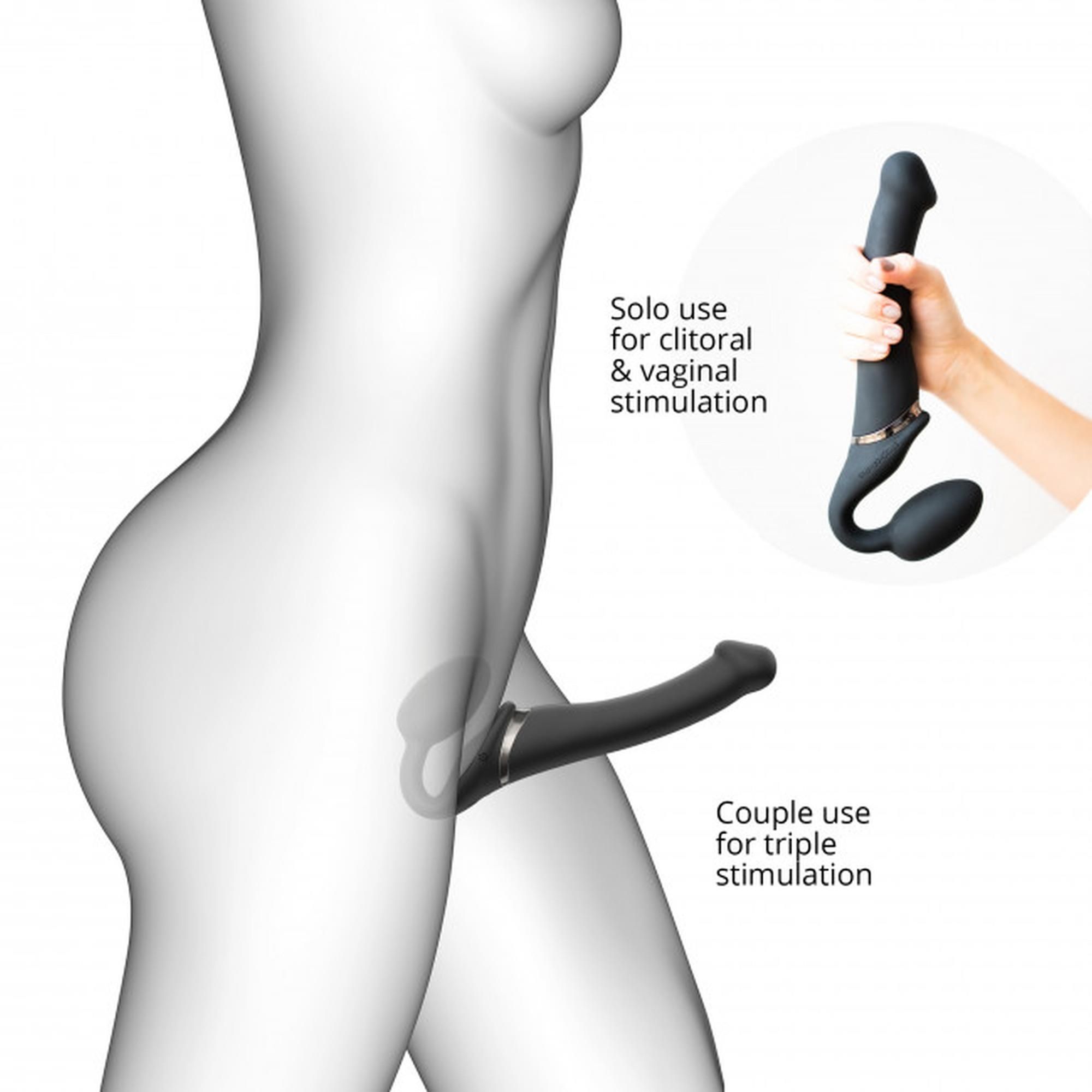 Двойной страпон с вибрацией Strap-On-Me, 18 см (черный)