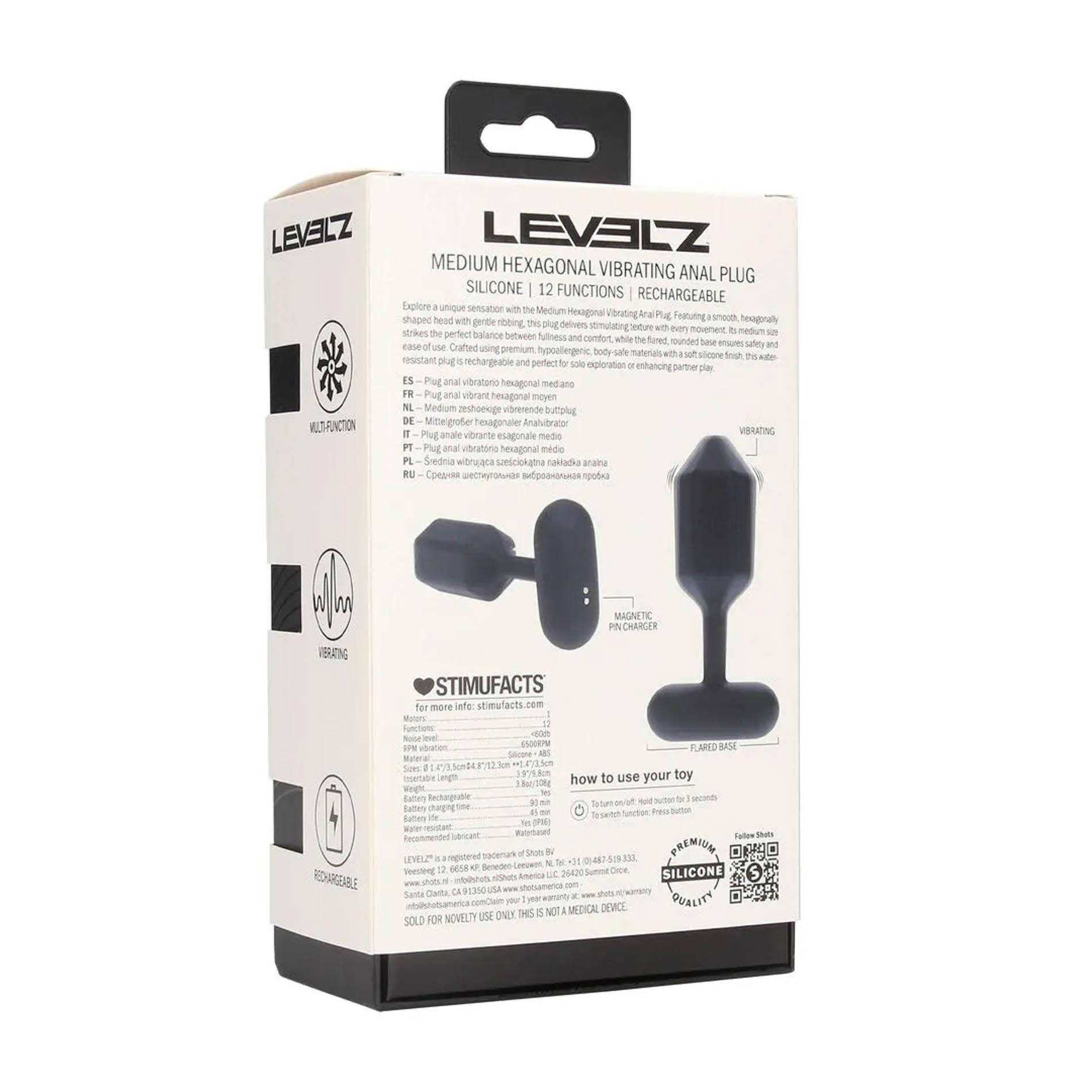 Korek analny Levelz Hexagonal Anal Plug M, 12.3 cm (czarny)