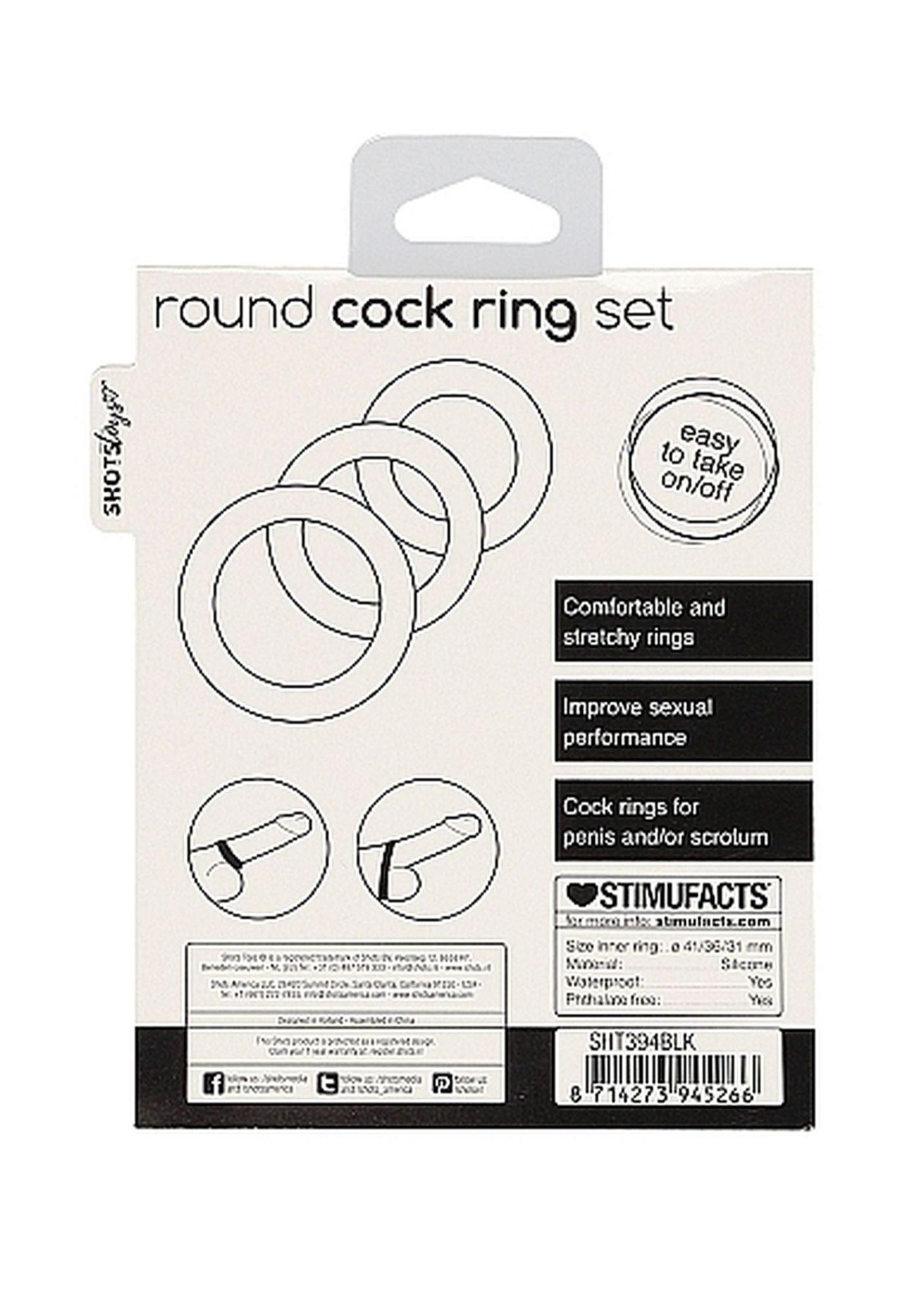 Набор эрекционных колец ShotsToys Round Cock Ring Set, 3 шт (черный)