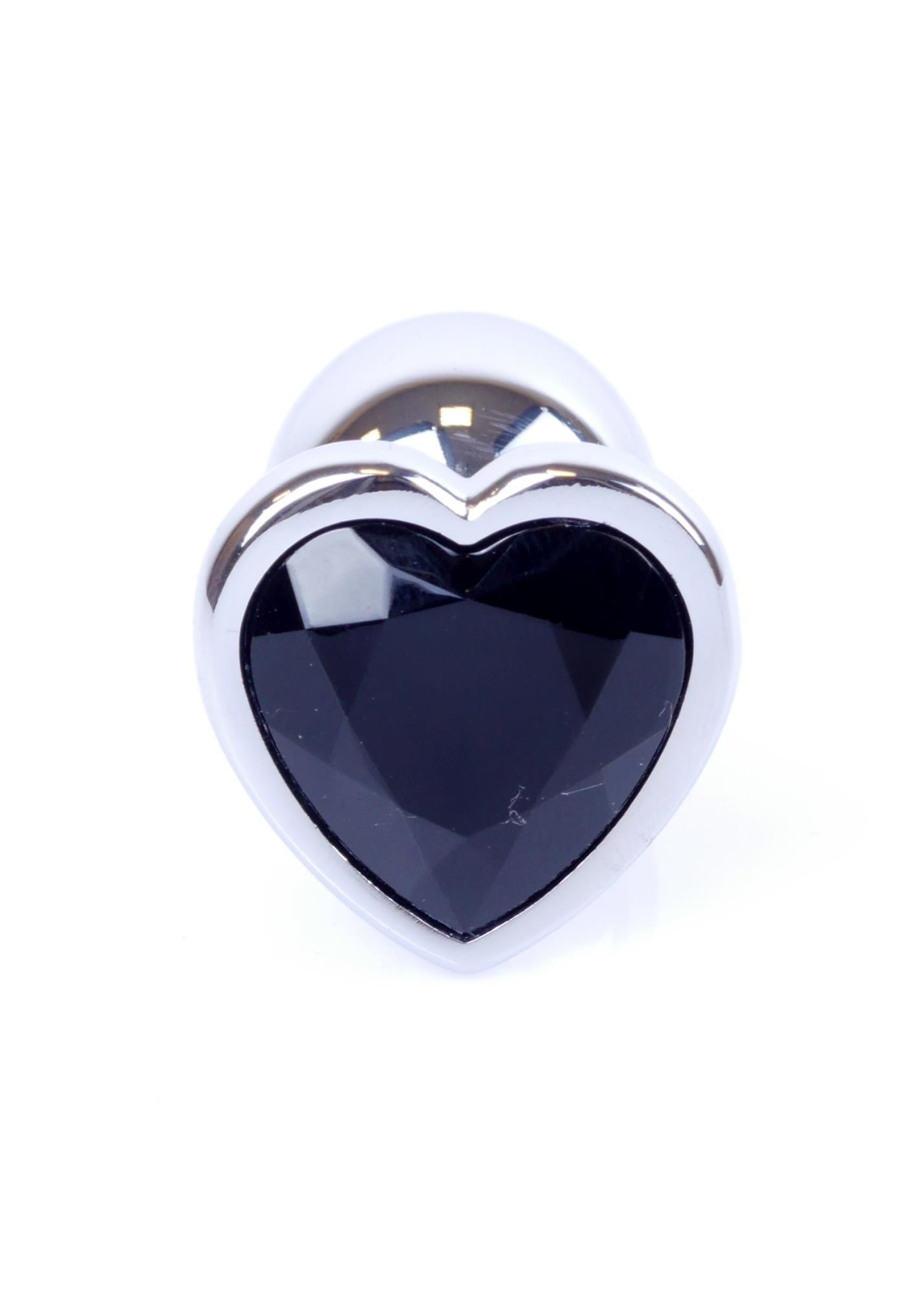 Korek analny B - Series HeavyFun Jewellery Silver Heart, 7 cm (czarny)