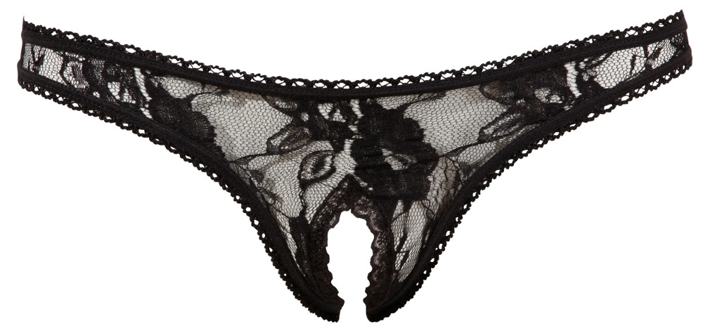 Трусики-стринги Cottelli Collection Crotchless String, M (чнрный)