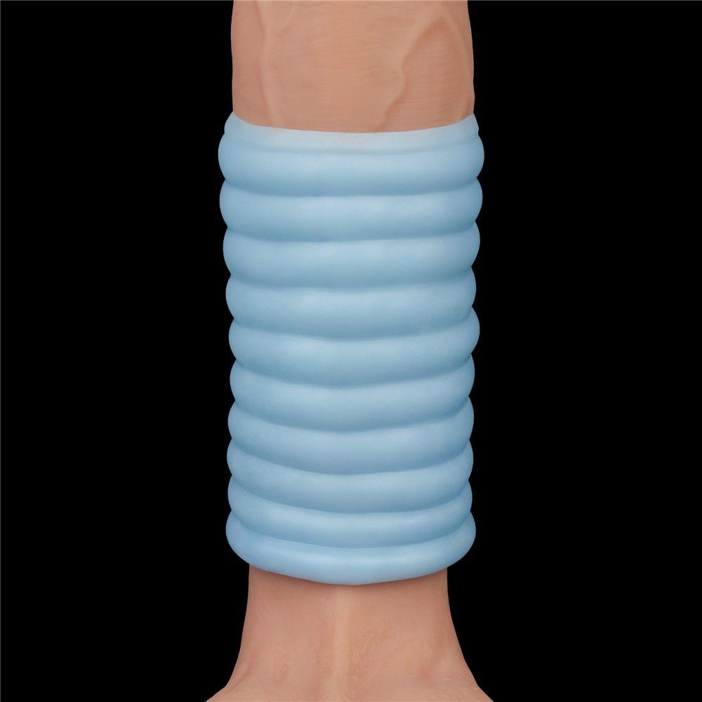 Насадка на пенис с вибрацией Knights Ring Vibrating Wave, 10 см (голубой)