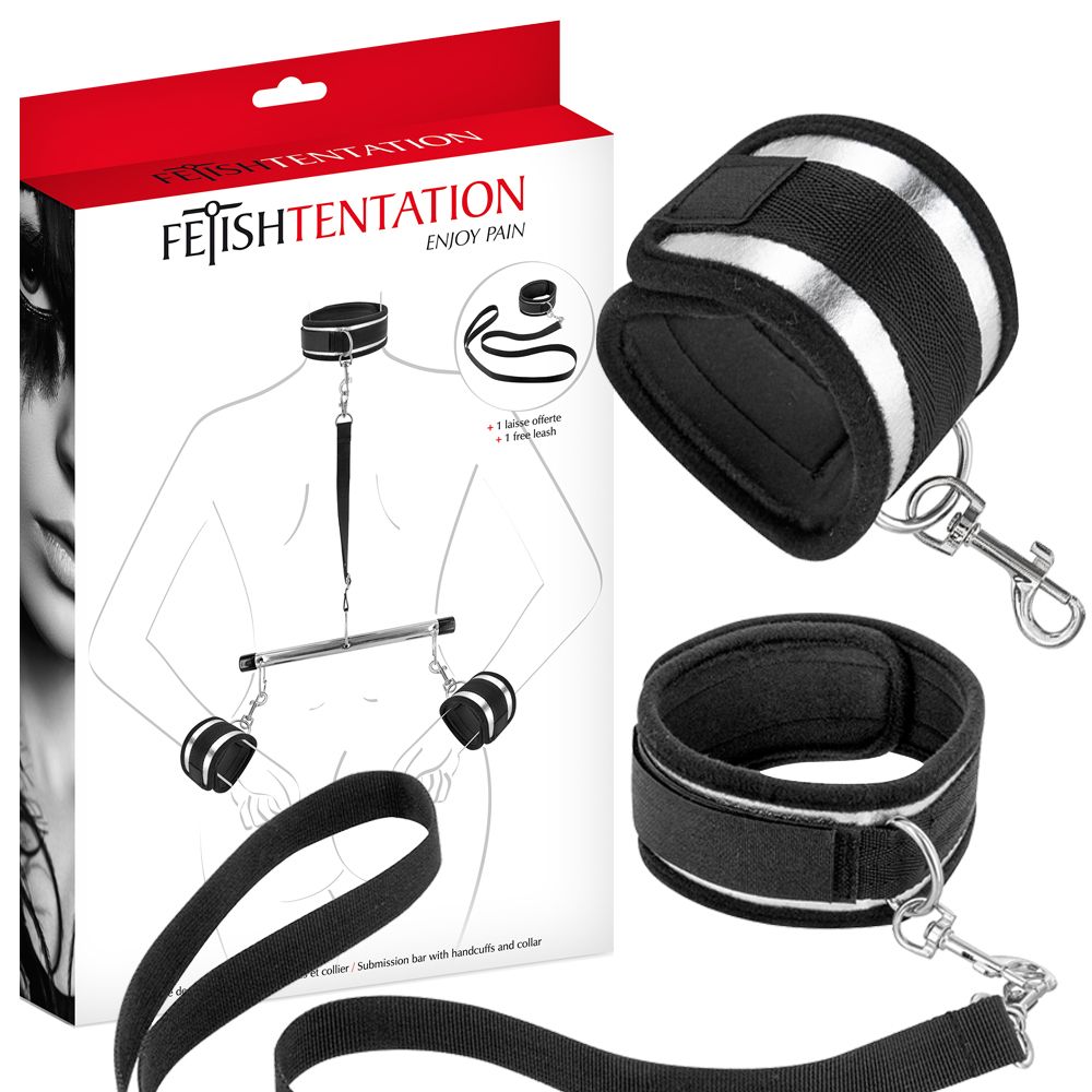 Фіксатор для рук та шиї Fetish Tentation Submission Handcuffs and Collar (чорний)
